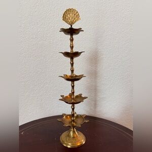 Vintage Old Brass Handcrafted Solid 5 In 1 Peacock Crafted Oil Lamp/Nice Patin